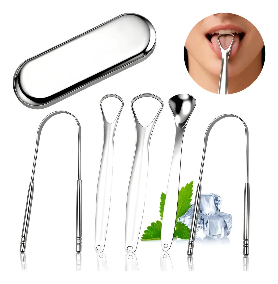 Raspador de Lengua para Cuidado Bucal, Limpiador de Lengua de Acero Inoxidable en Forma de U para Aliento Fresco e Higiene Oral