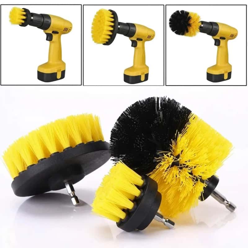 Kit De 3 Cepillos Para Taladro Limpieza Profunda Automotriz Y Hogar Cerdas Duras Para Rines Tapicería Azulejos Y Baños