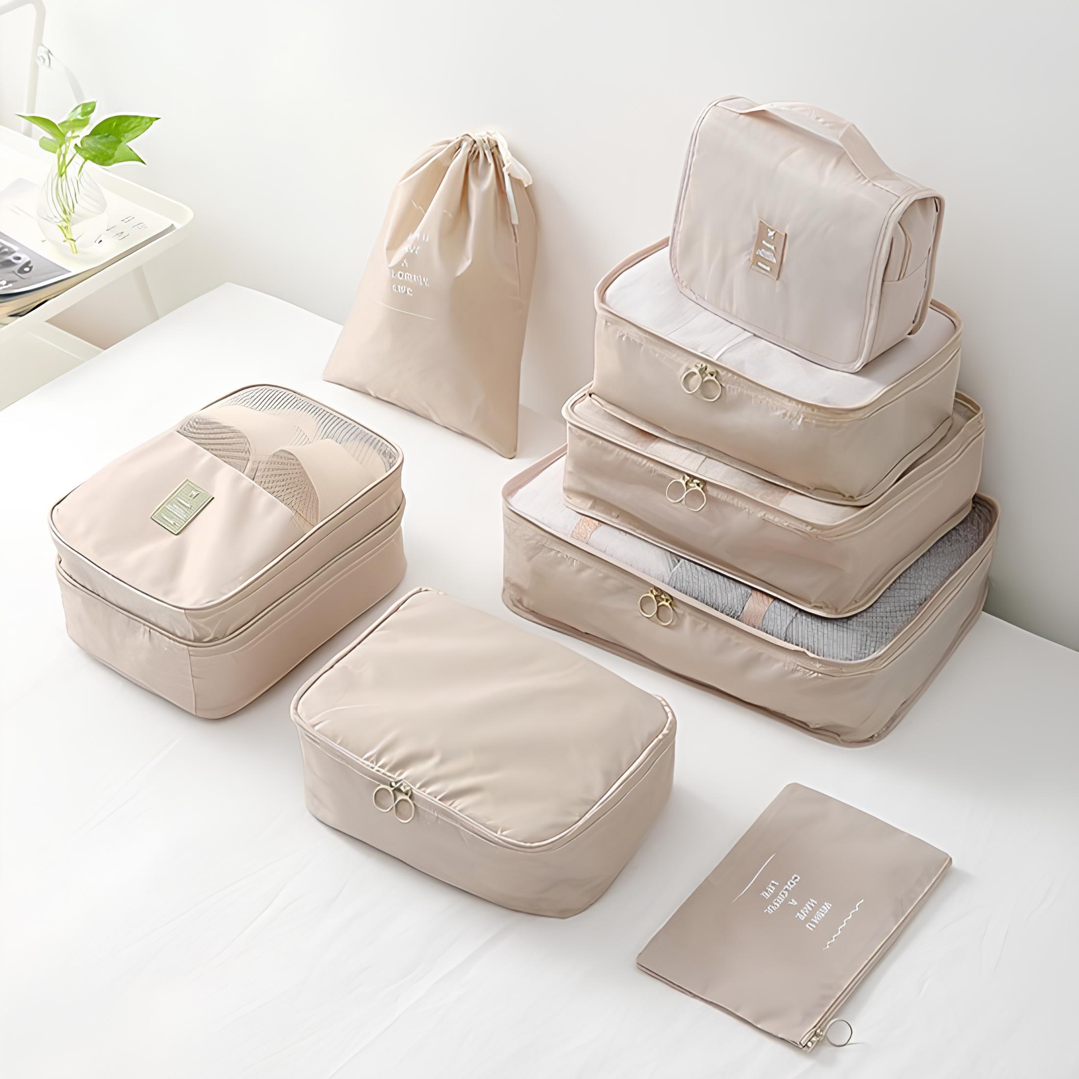 7-in-1 Foldable Travel Organizer Set: Waterproof Mesh Nylon Luggage Storage Bags for Makeup