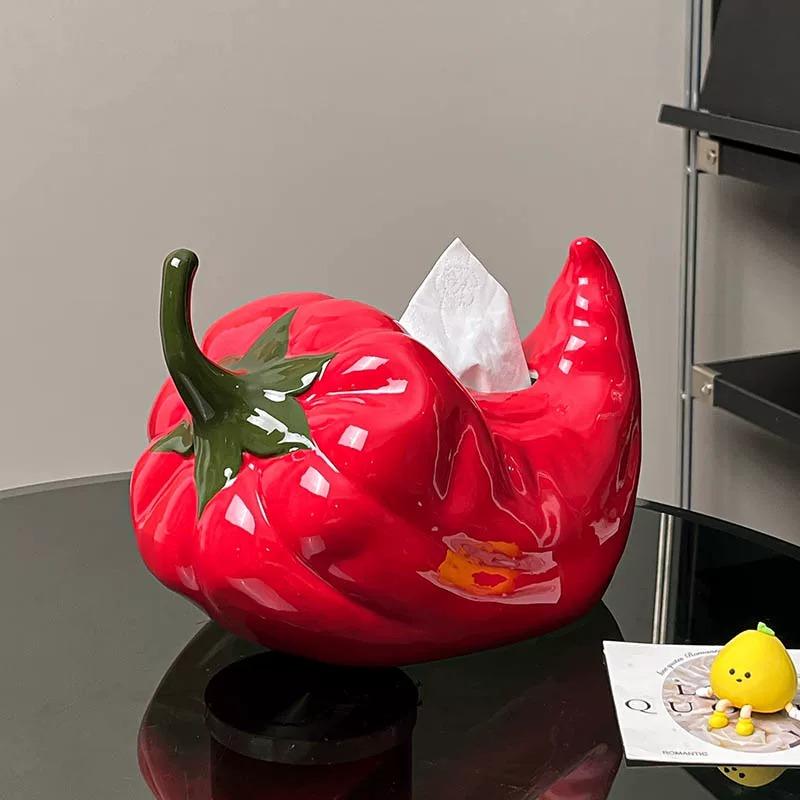 创意辣椒造型纸巾盒 餐巾纸抽纸收纳盒 餐桌茶几客厅桌面装饰摆件 釉面工艺耐用防污