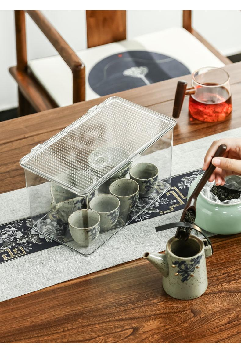 透明防尘杯具收纳盒 茶具酒杯置物架 多功能茶几托盘