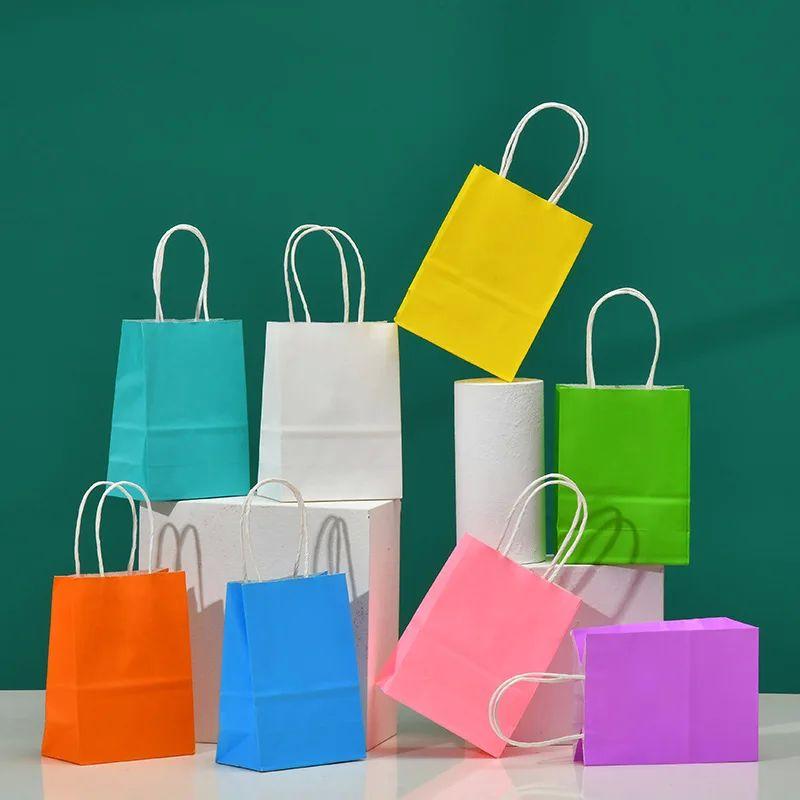 Paquete De 10 Piezas Bolsas De Regalo De Papel Kraft Grueso Reutilizable 7 Colores Y 3 Tamaños Bolso De Mano Para Fiesta