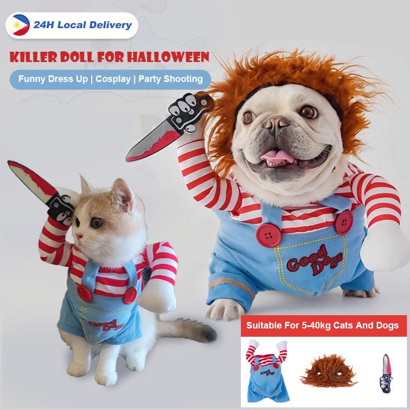Funny Dog Clothes Dogs Cosplay Costume Halloween Comical Outfits Holding a Knife Set Pet Cat Dog Festival Party Clothing