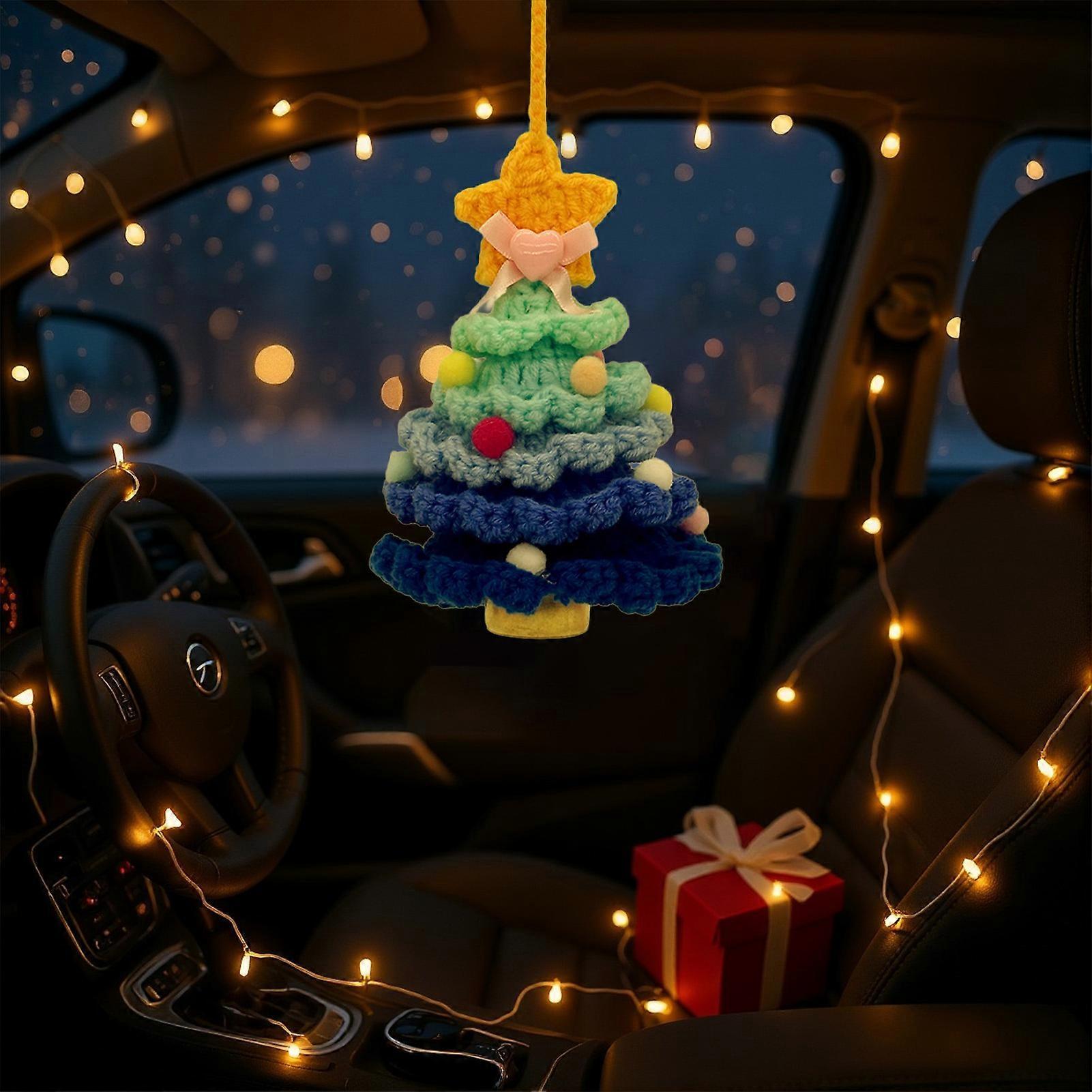 Handmade Crochet Christmas Tree Ornament Soft Fabric Yarn with Layered Multi-Color Crocheted Layers Hanging Bells Golden Star Topper Holiday Decoration for Xmas Valentine's Home Office Christmas Decorations