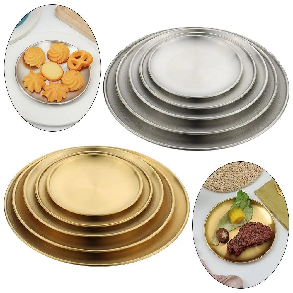 Eco-Friendly Stainless Steel Western Steak Round Tray Dinner Plates
