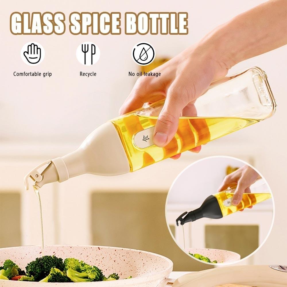 Nordic Glass Spice Bottle 500ml Leak Proof Oil Bottle with Comfortable Grip & Recyclable Design for Kitchen Organizer-Glass Oil Bottle( Not Include Oil )