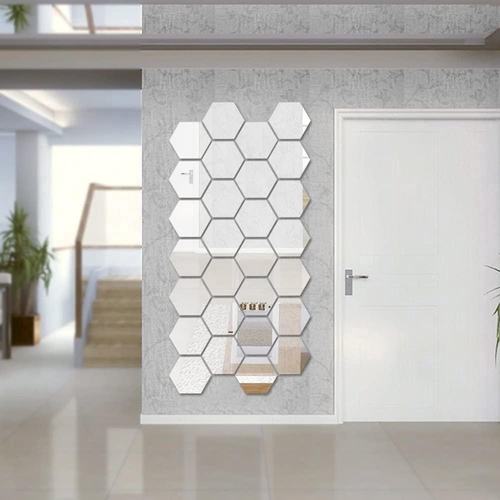 1PC 7 * 8 * 4 cm Modern Creative 3D Silver Mirror Geometric Hexagon Acrylic Wall Ornaments Wall Decorative Sticker Wall Decor