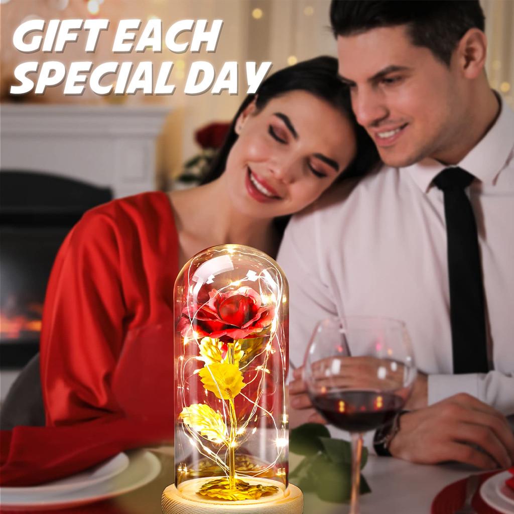 Mini LED Light Rose Artificial in Glass Dome Galaxy Rose Design Unique Christmas Valentines Gift for Special Occasions