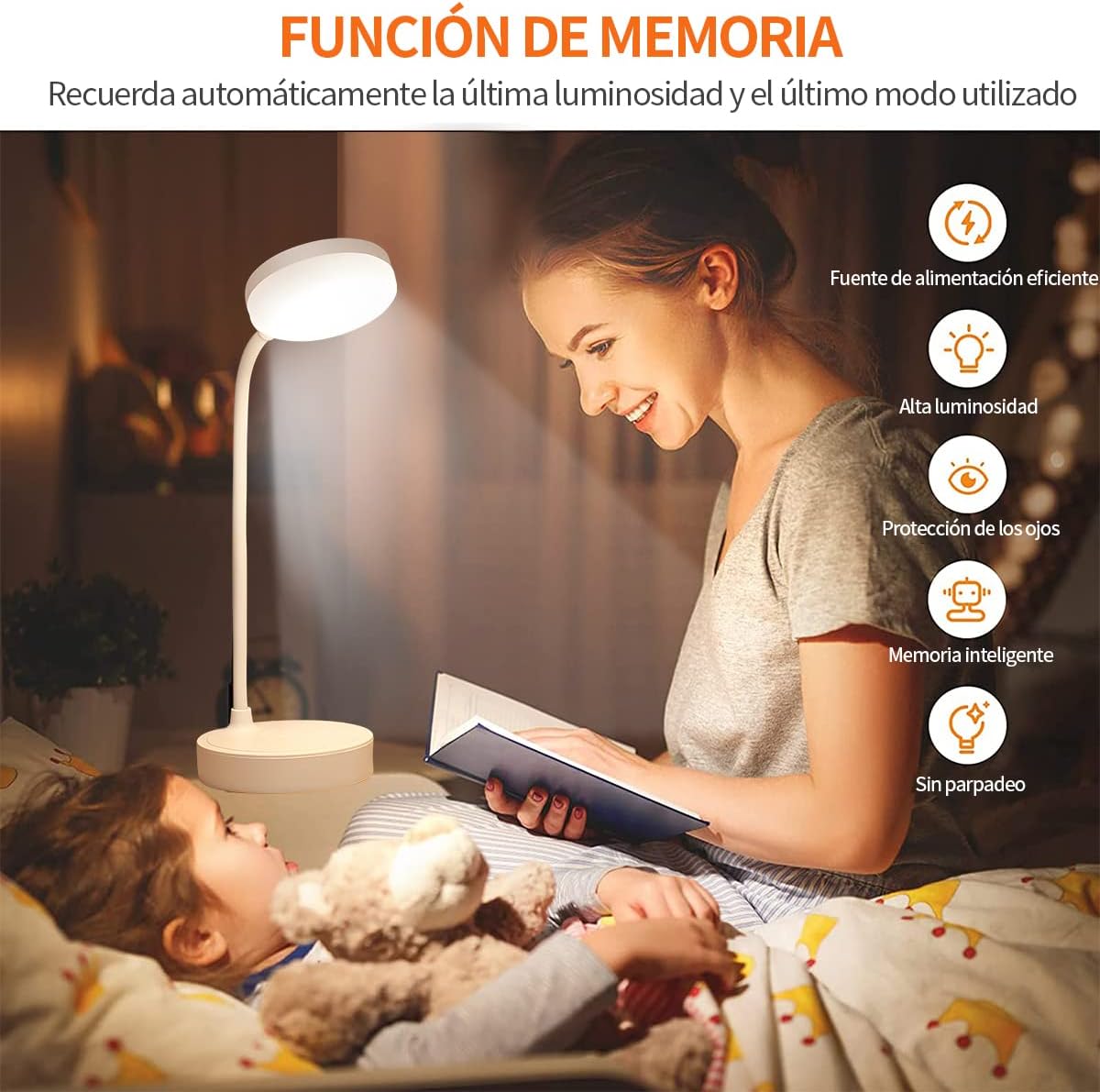 Lámpara De Escritorio LED Recargable Inalámbrica Luz De Lectura Táctil Con Protección Ocular Regulable Para Estudiar Mesa