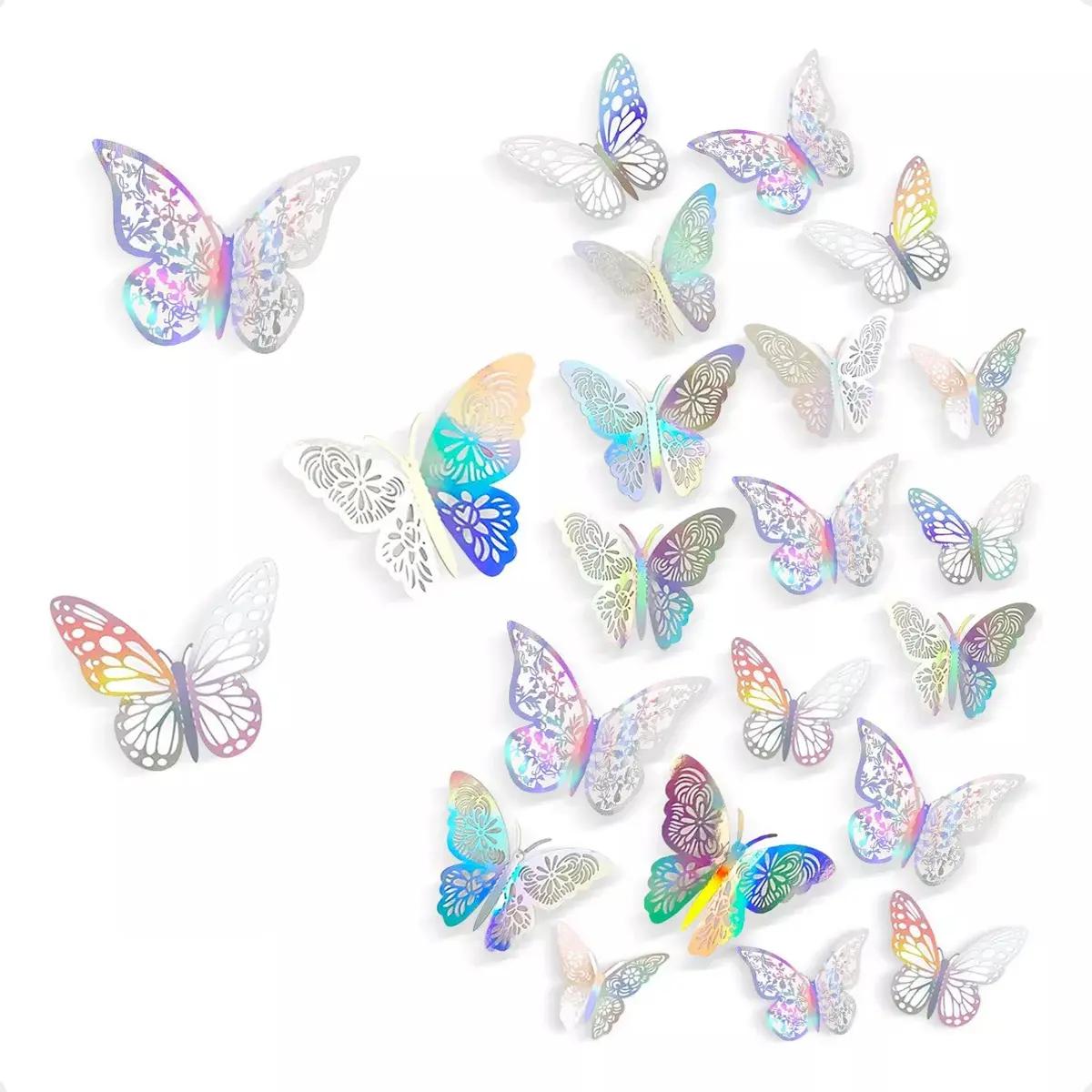 Mariposas Decorativas 3D Caladas Con Efecto Metálico Vinilo Adhesivo De Pared Para Decoración De Recámara Y Fiestas