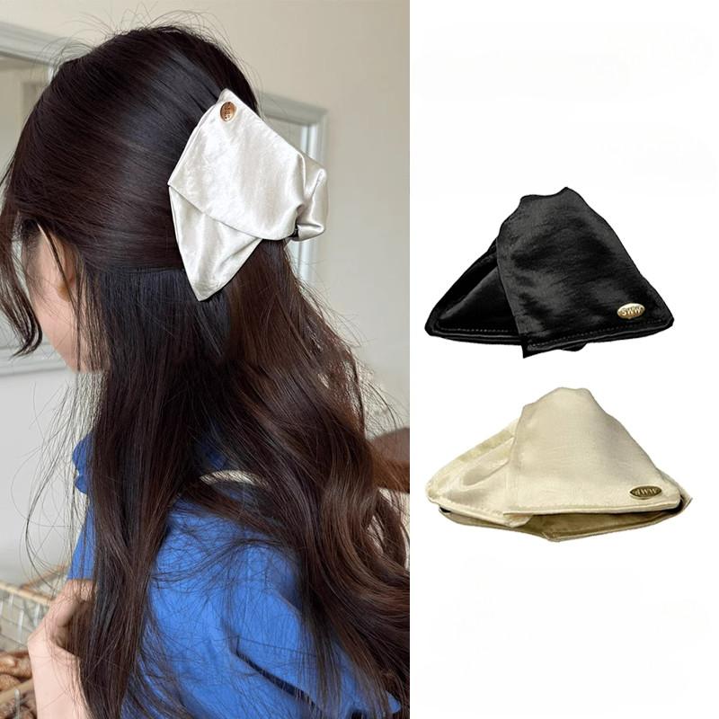 高级感柔软缎面蝴蝶结螃蟹夹发夹女士,韩版法式优雅气质后脑勺抓夹发饰,精致时尚百搭发夹