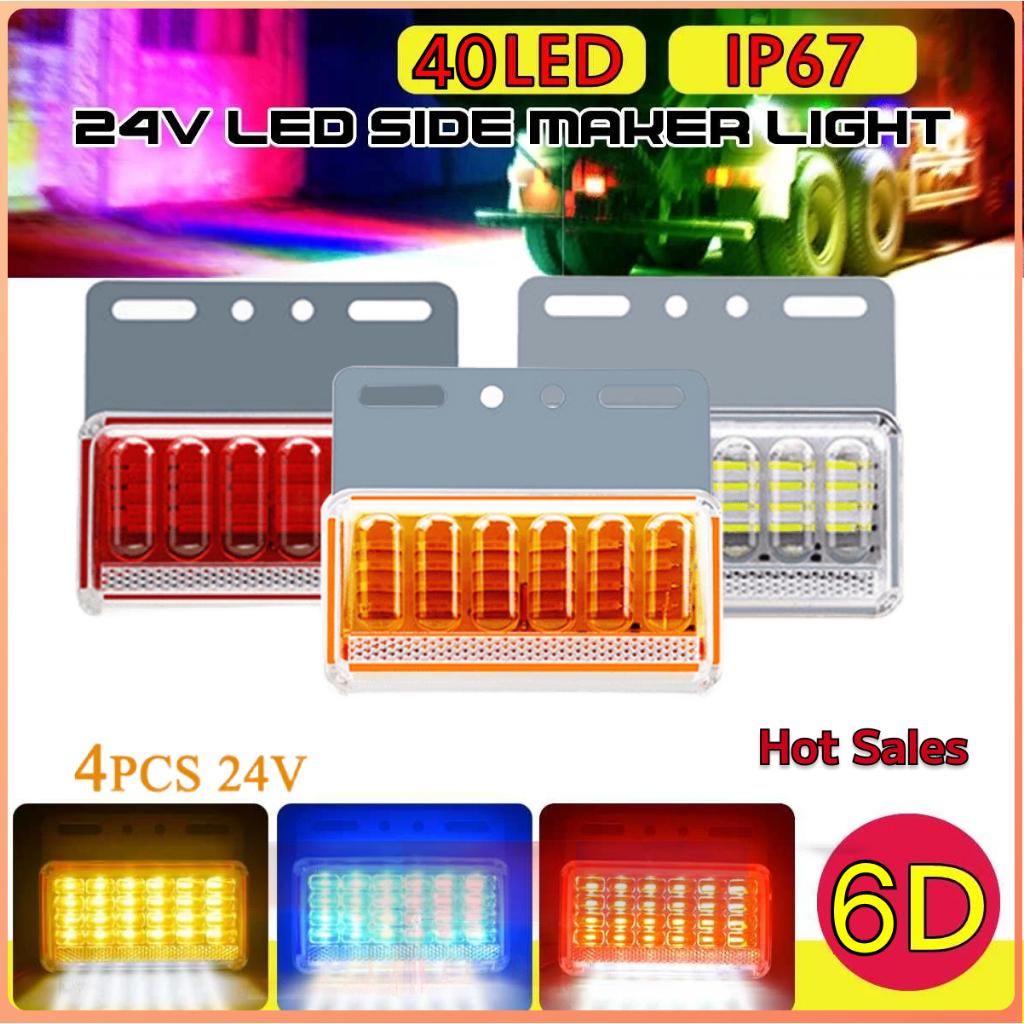 Truck Side Light 6D 24V LED Waterproof IP67 High Brightness 40LED Yellow Blue Green White Engineering Plastic Aluminum Alloy Plate for Truck Bus Boat RV Side Marker Light