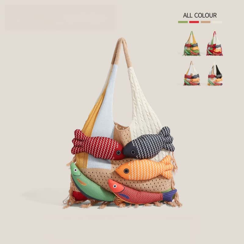 Bolso Tejido De Punto Para Mujer Con Flecos Bolsa Tote De Hombro Para Playa Y Vacaciones Bolso De Mano Casual Bohemio