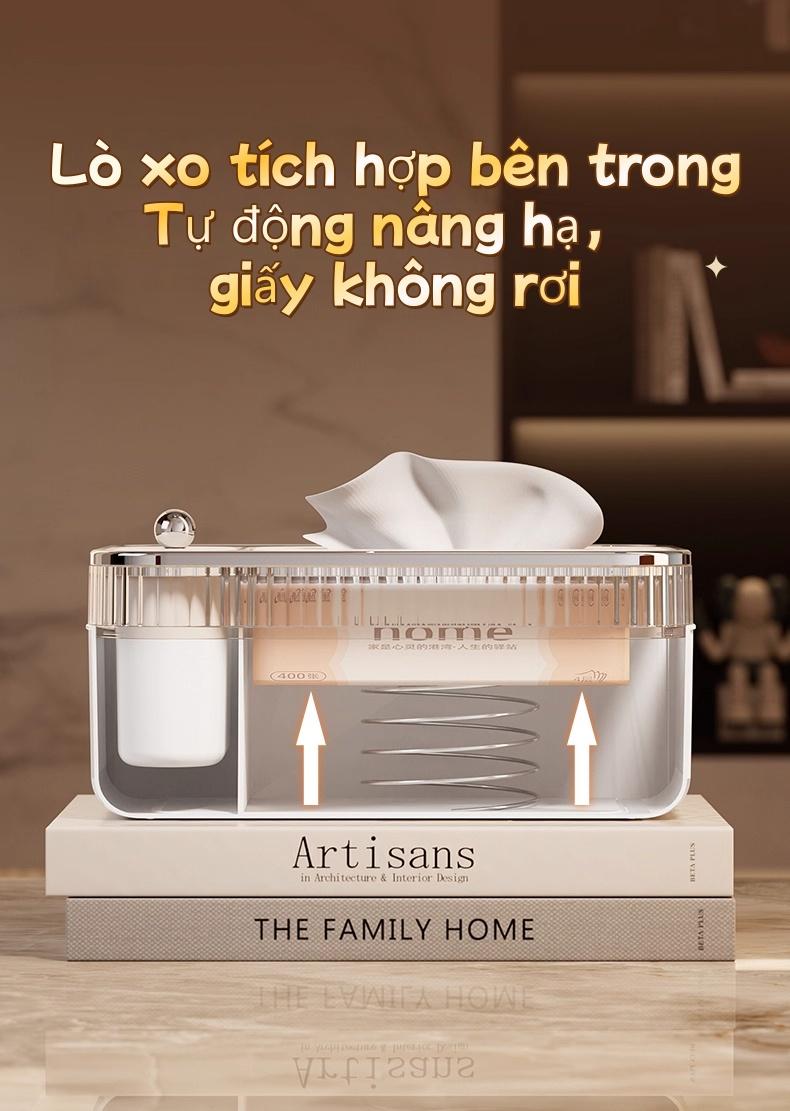 MODERN 多功能PP加厚纸巾盒 带弹簧防掉落 24x16.5x10.8cm 适用于办公桌卧室梳妆台