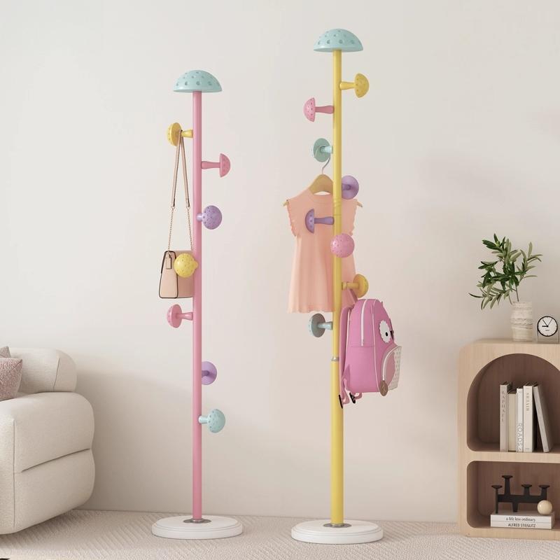 Mushroom 7-Hook Clothes Rack with Basket, Premium Flexible Plastic, Rounded Safe Multi-Use for Towels, Hats, Bags, Toys