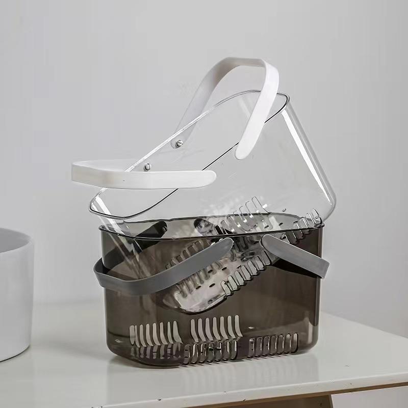 Hollow Bathroom Storage Basket with Transparent Handles - Durable and Portable - Organiser