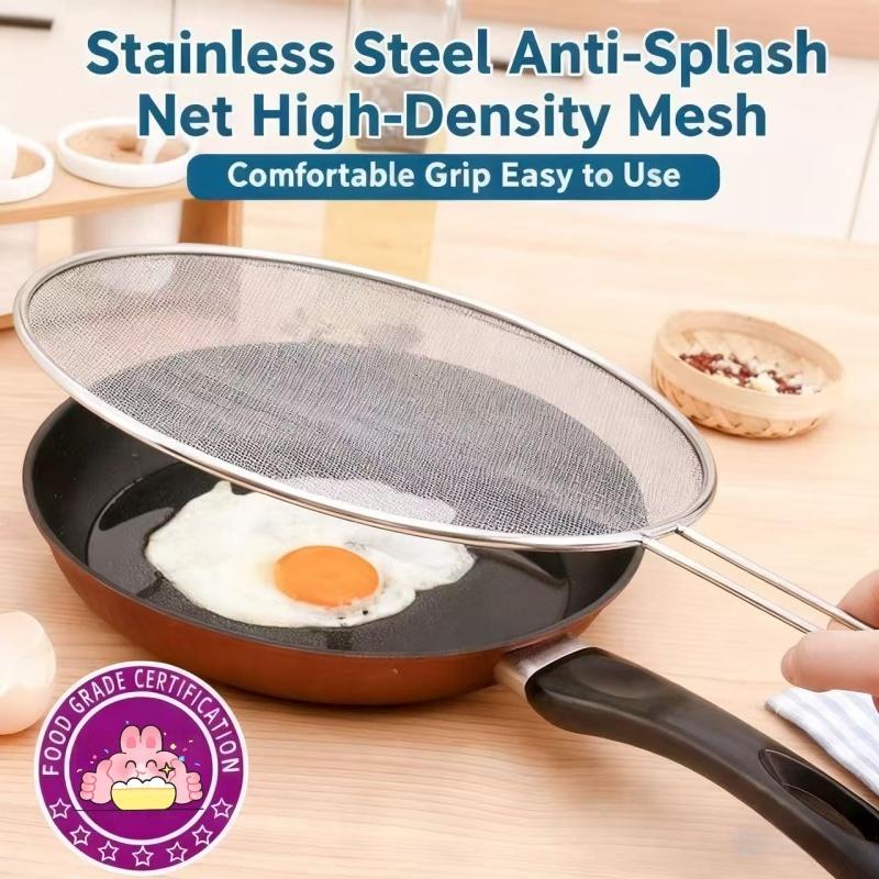 Food-Grade Stainless Steel Anti-Talsik Splatter Screen, 25/29/33CM, High-Density Mesh Guard & Flour Sieve, Hanging Design for Deep Fryers Kawali, Kitchen Essential Utensils