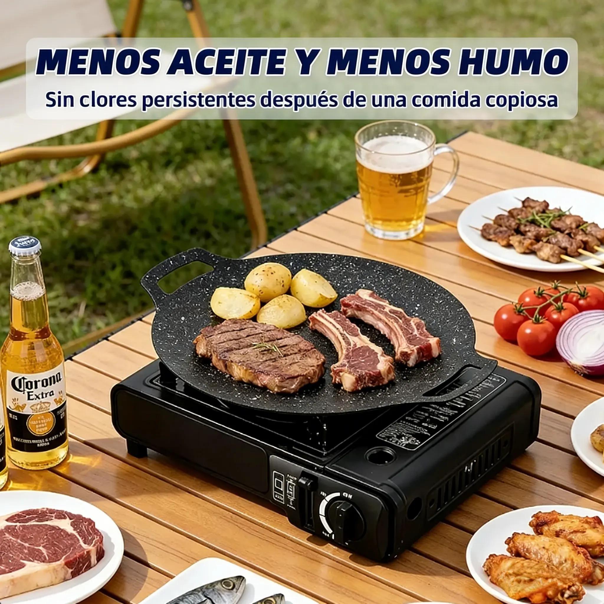 Parrilla Coreana De Camping Y Hogar Comal Antiadherente Para Carne Asada Sartén Placa Para Estufa De Gas Portátil