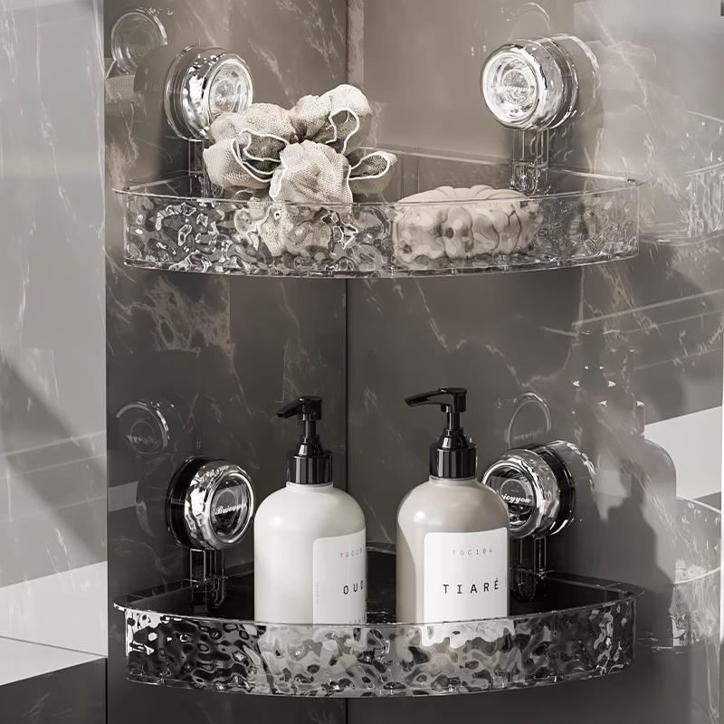 Acrylic Bathroom Shelf, Water Ripple, Double-Sided Suction for Shampoo, Shower Gel, Spray Bottles, Makeup, Cotton Swabs
