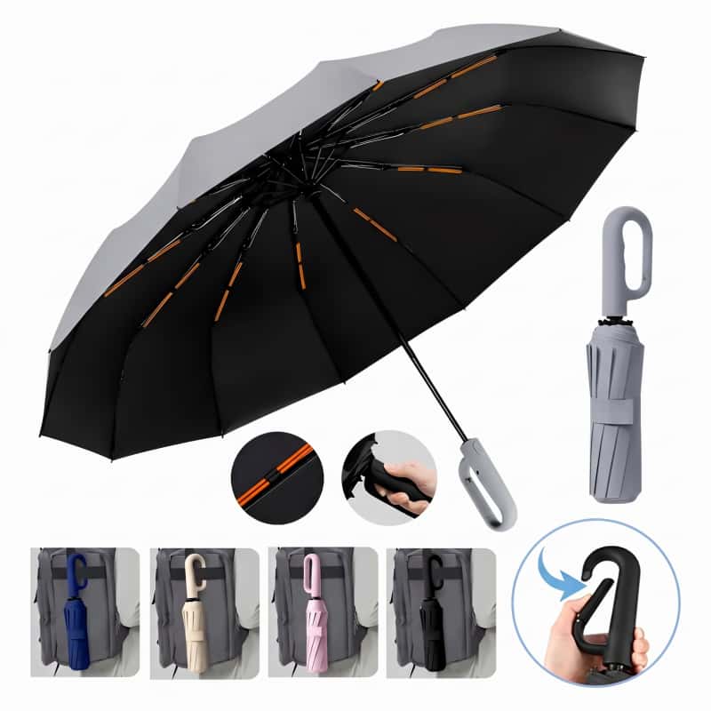 Paraguas Sombrilla Automático 20 Varillas Antiviento Con Gancho Mosquetón Protección Solar UPF 50+ Para Lluvia Y Sol
