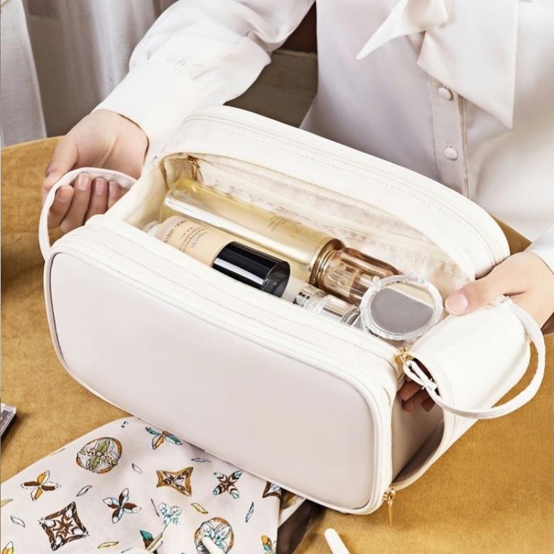 Travel Makeup Bag Large Capacity Waterproof PU Multi-Compartment Cosmetic Organizer for Travel and Organized Storage