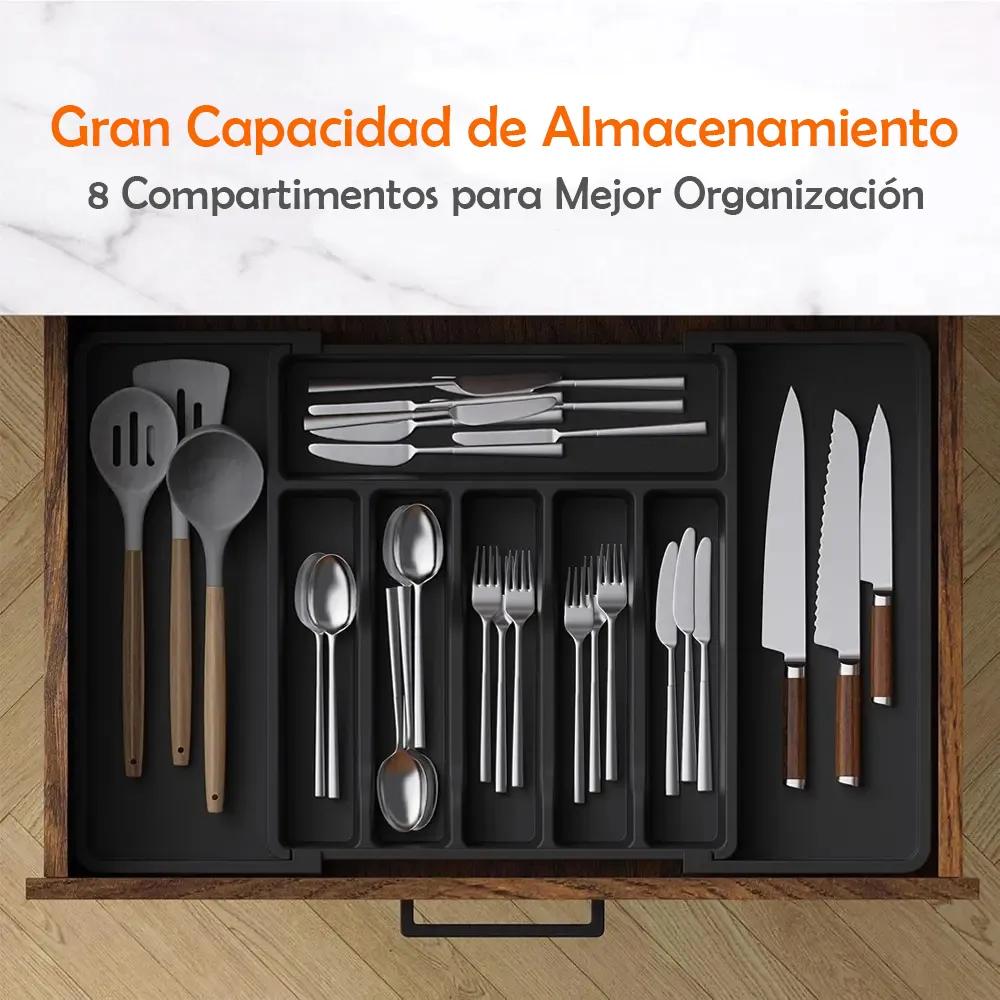 Organizador De Cubiertos Expandible Bandeja Ajustable Para Cajón De Cocina Soporte Grande Para Cucharas Tenedores Cuchillos