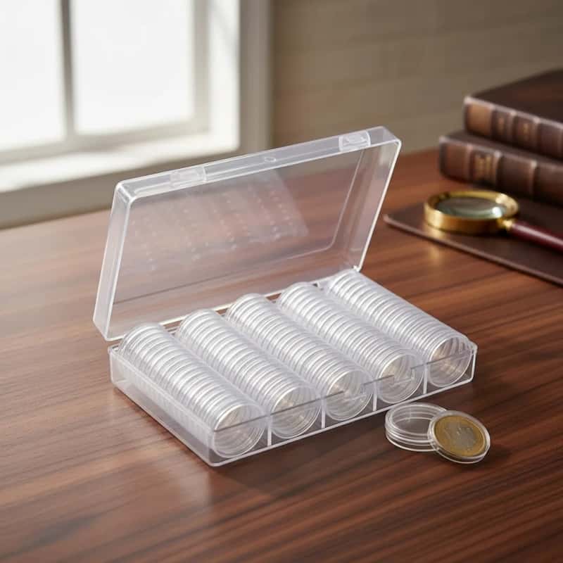 100 Cápsulas Para Monedas 30mm Con Caja Organizadora Transparente Protector Acrílico Para Colección Numismática Y Recuerdo