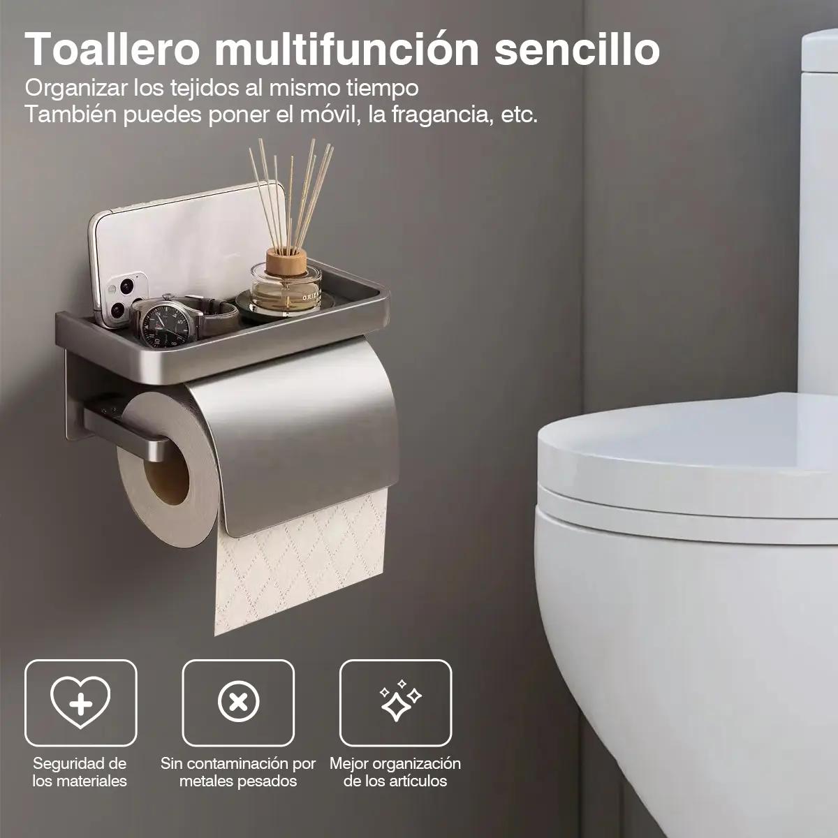 Porta Papel Higiénico Con Estante Y Tapa Impermeable Soporte Para Papel De Baño Acero Inoxidable Gris Grafito Alta Resistencia