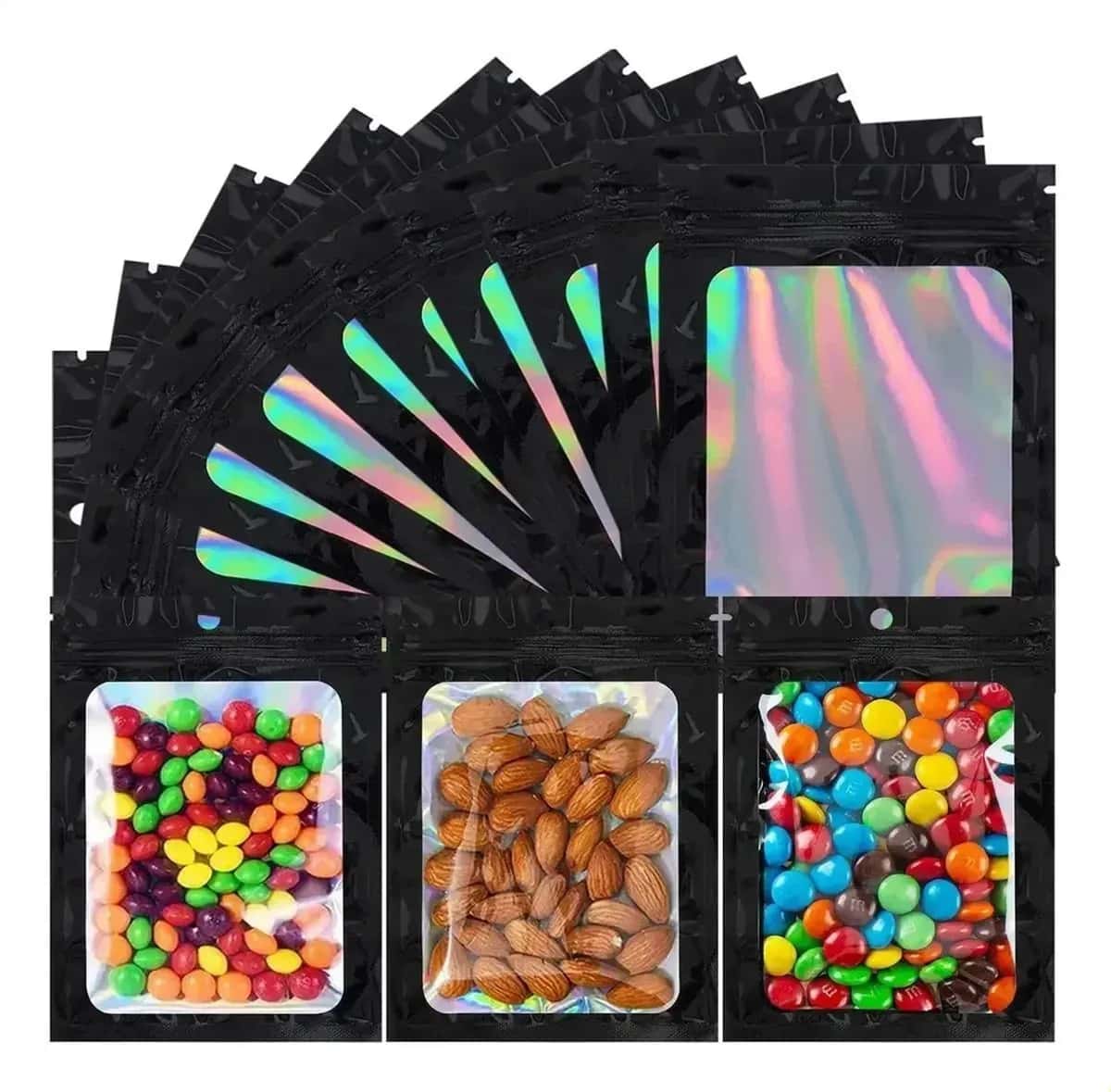 Paquete De 20 Piezas Bolsas Holográficas Con Cierre Hermético Resellable 9x12cm Para Joyería Cosméticos Y Emprendimiento