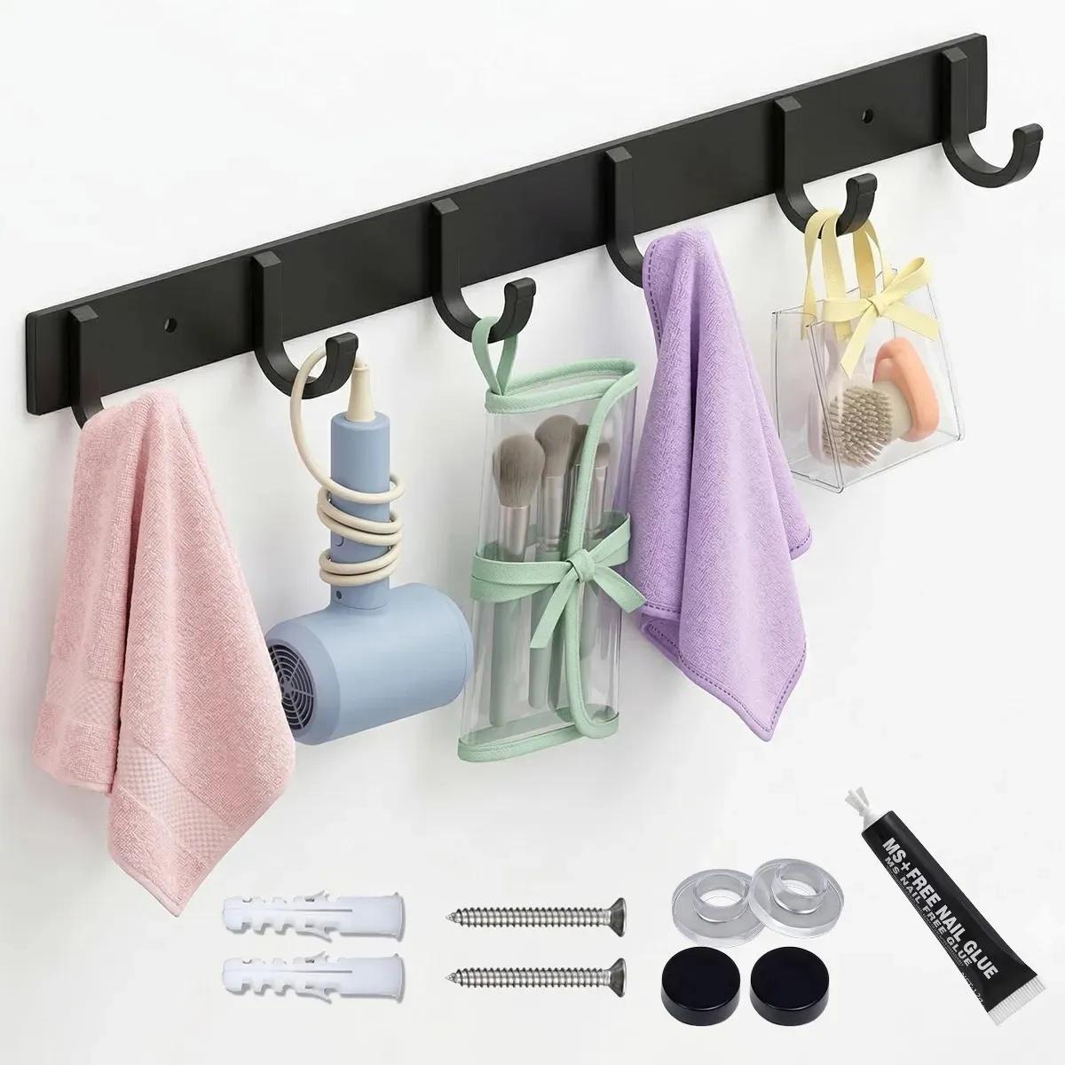 Perchero De Pared Con 6 Ganchos Percheros Metálicos Sin Perforar O Atornillar Ganchos Organizador Para Ropa Baño Recámara
