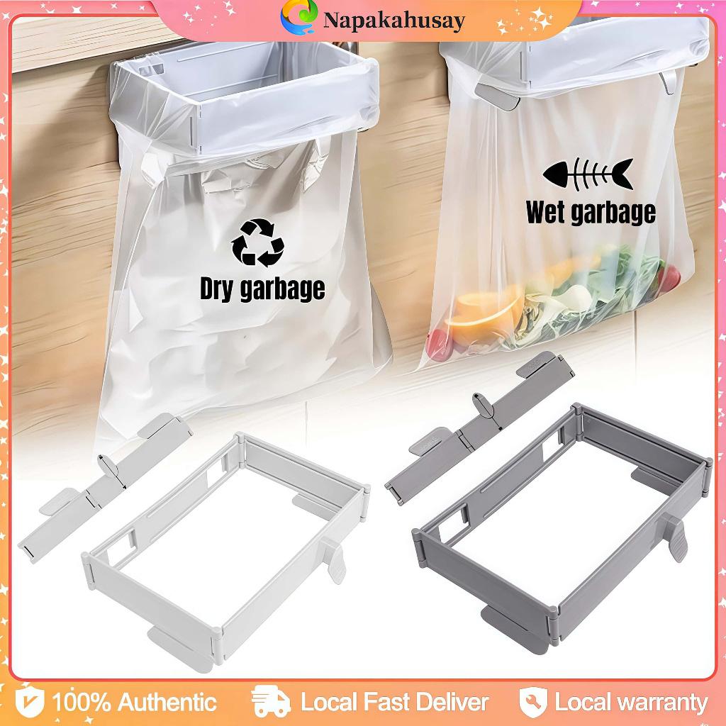 Popotidy Foldable Garbage Bag Holder Over The Cabinet Door Trash Bag Rack Kitchen Hanging Trash Bags Shelf 5kg Capacity 18.5x12.5cm Plastic Material