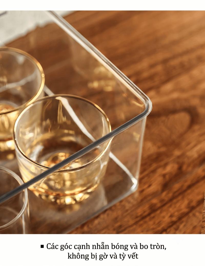 透明防尘杯具收纳盒 茶具酒杯置物架 多功能茶几托盘