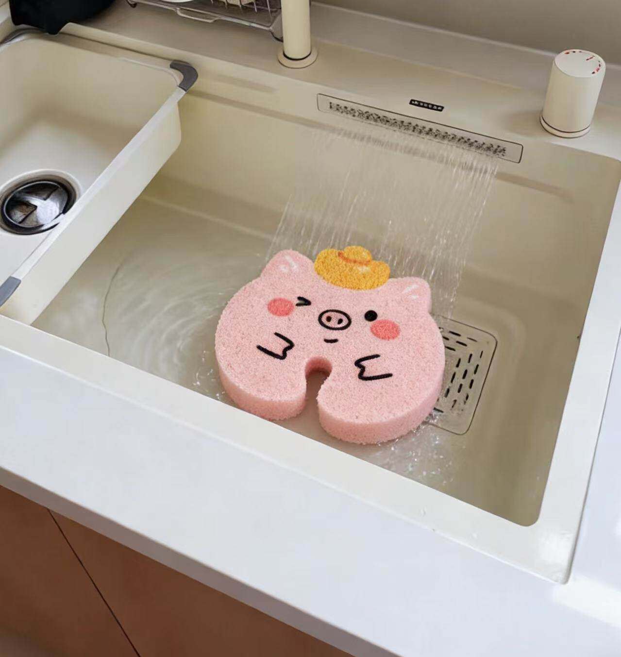 5件装 纤维素海绵 厨房水龙头用百洁布 木浆可爱 快速干燥 洗碗盘