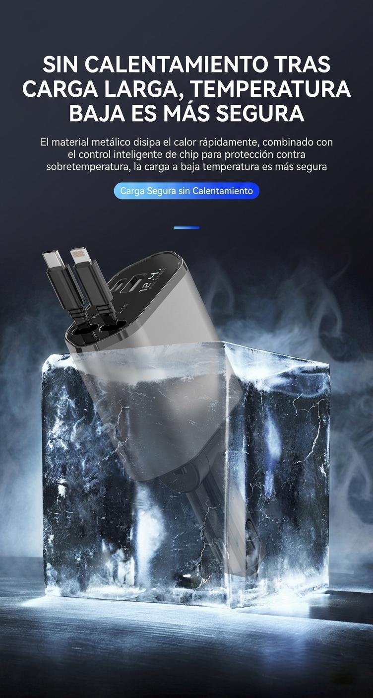 车载充电器 120W 快充 4合1 带伸缩线 Type-C 适配 iPhone/三星/小米
