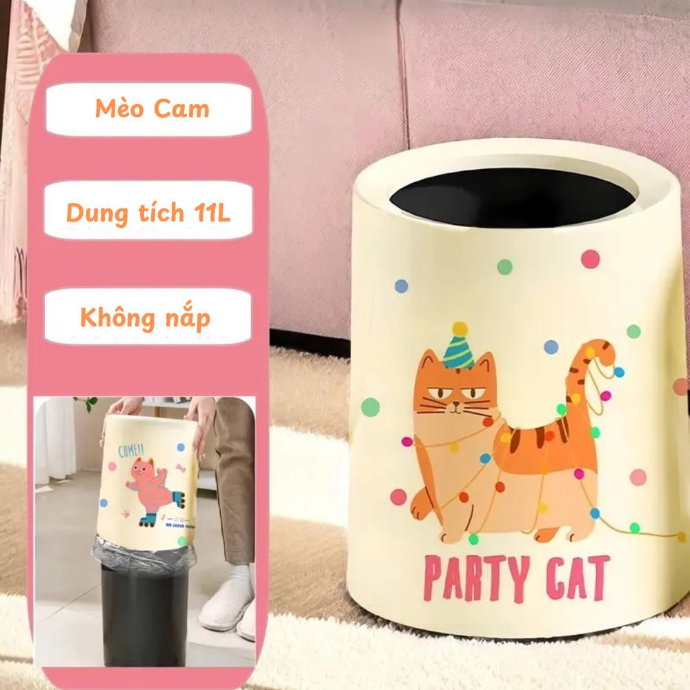 可爱猫咪图案 垃圾桶 11L 翻盖 塑料 客厅卧室办公室 美观实用 网红款