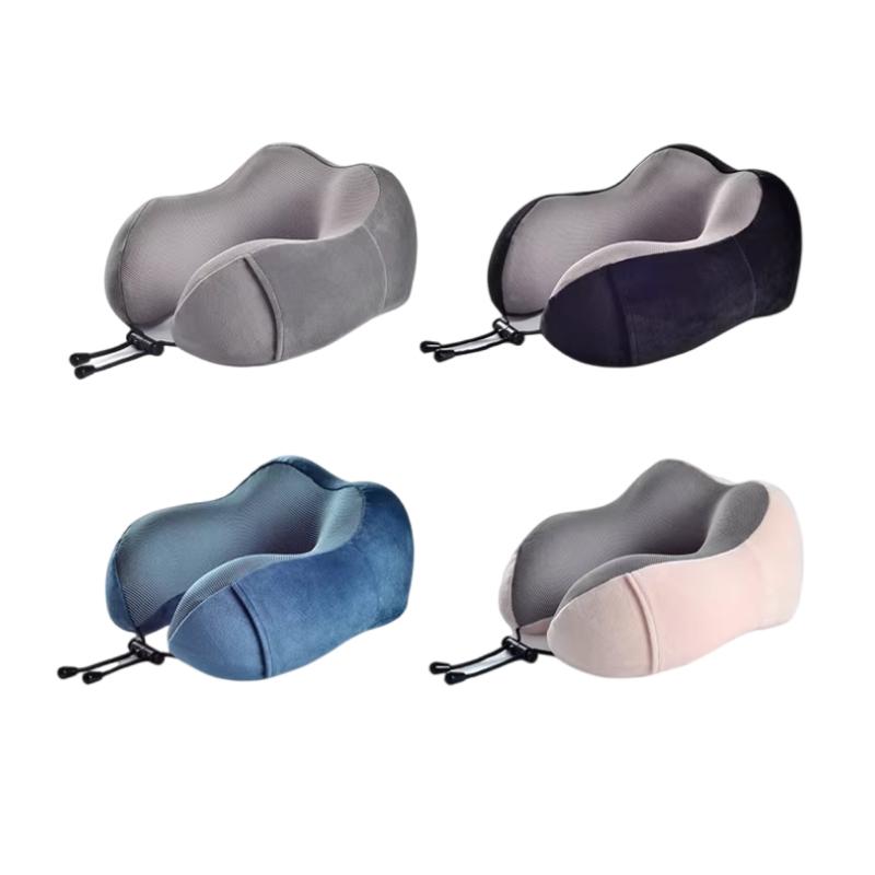 Fabric Memory Cotton Comfort Pillow Double Hump U-shaped Travel Neck Pillow with Slow Rebound Memory Foam & Secure Lock for Stability 30x29x10cm