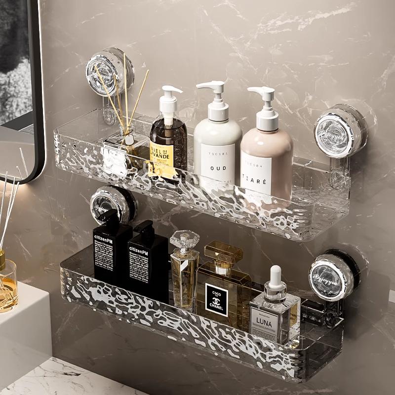 Multi-Use Stainless Steel Bathroom Shelf for Essential Oils, Perfume & Shower Gel, Granite Suction Mount, Medicine & Cotton Swab Storage Box
