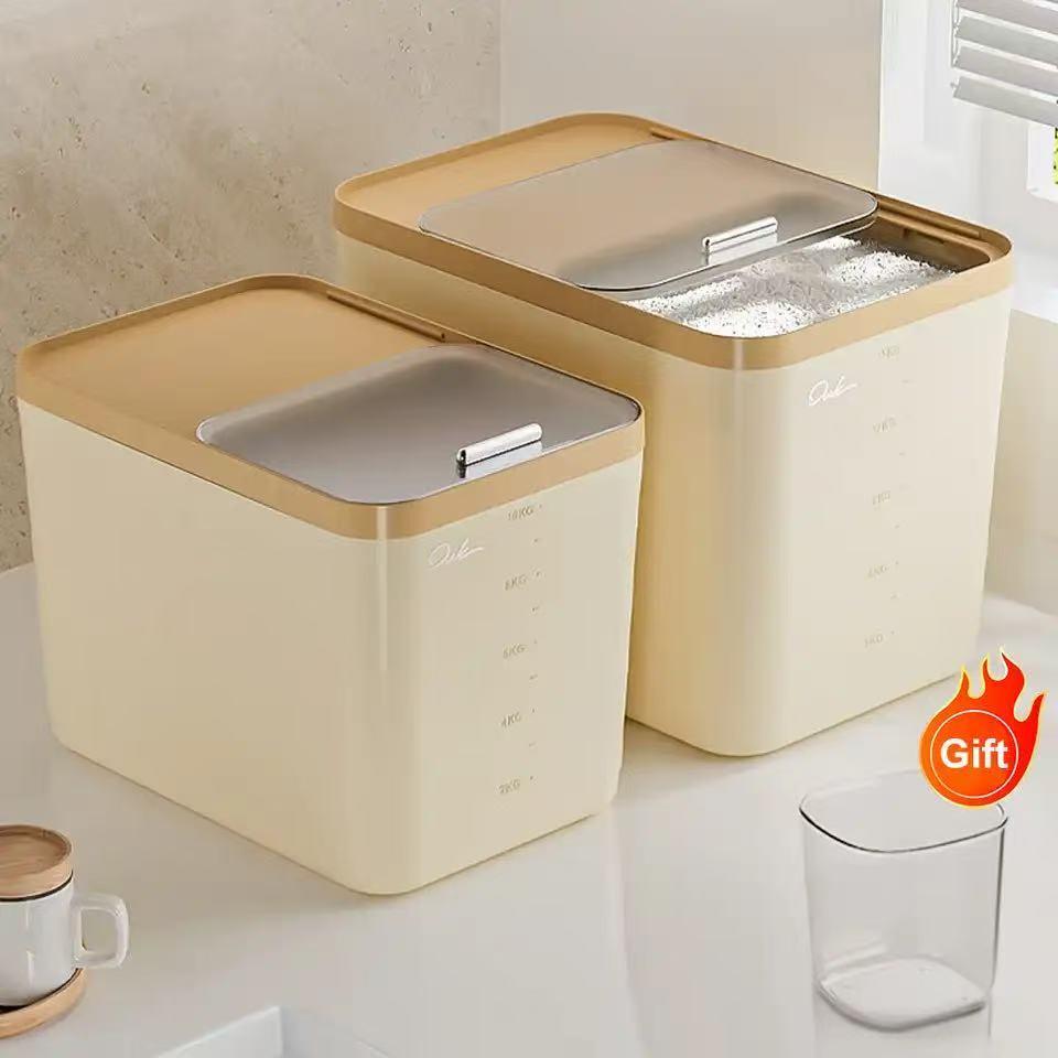 5KG/10KG/15Kg Rice Container Storage Kitchen Rice Dispenser Large Capacity Insect-proof Rice Bucket with Lid, Free Measuring Cup Gift box storage