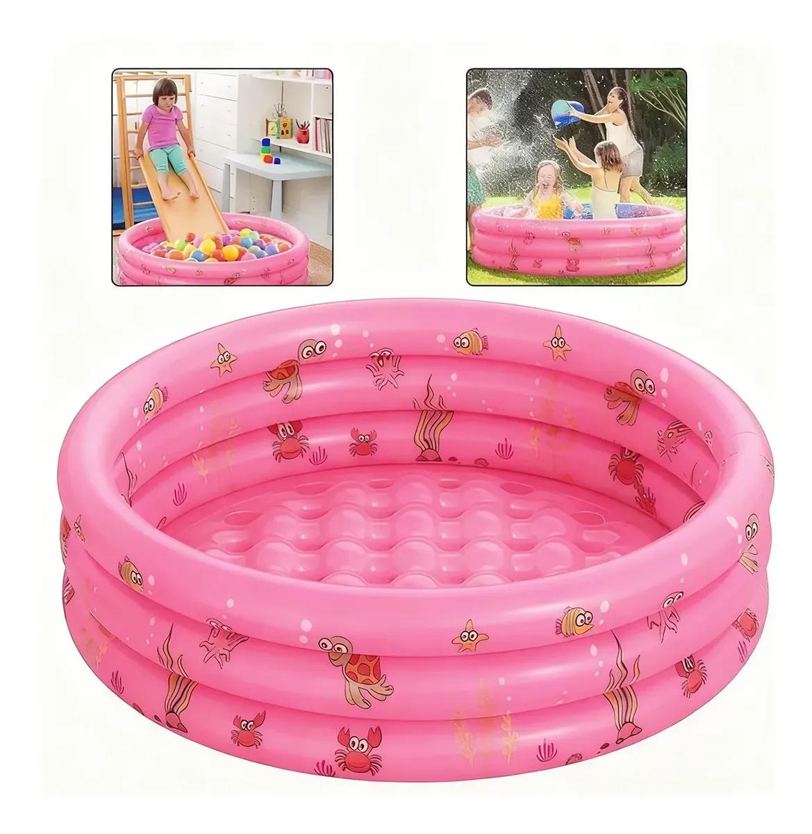 Alberca Inflable Infantil De 3 Aros Con Fondo Acolchado Piscina De Agua Y Pelotas Estampado Marino Para Niños Jardín