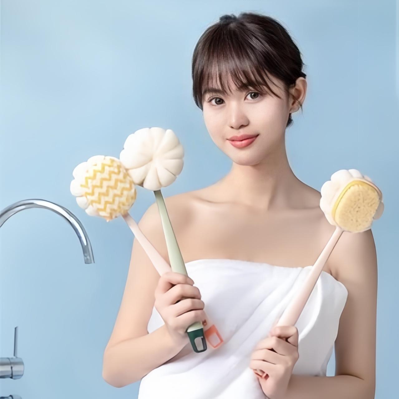 2in1 Family Bath Brush with Dual-Sided Soft Bristles for Massage & Cleaning, Back Scrubber