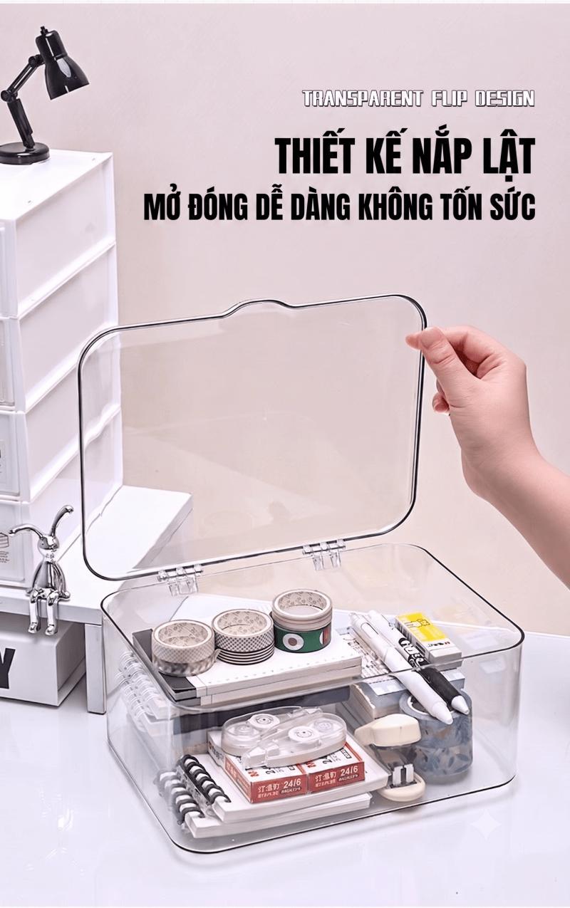 亚克力透明桌面收纳盒 翻盖防尘 化妆品收纳 宿舍卧室 装饰