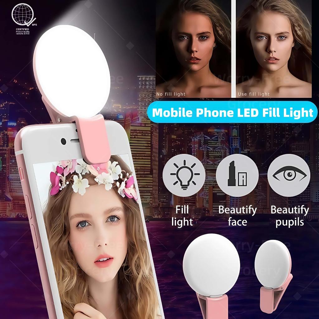 Portable Mini Selfie Ring Light with 3 Light Modes USB Rechargeable Clip Mobile Phone Fill Lamp Adjustable Brightness LEDS Lighting for Beautifying Face and Pupils