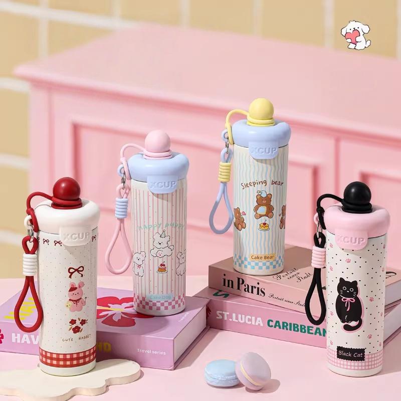 Smart Insulated Water Bottle 600ML with Straw Dust Filter, Hygienic Protective Cap for Coffee Tea Juice Anti-Corrosion