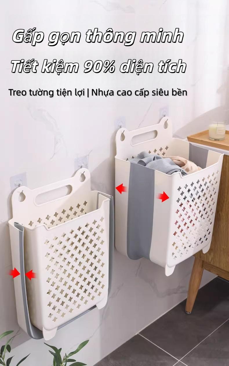 壁挂式可折叠脏衣篮大容量洗衣篮高档耐用材质耐磨损浴室收纳架优化浴室空间节省占地面积