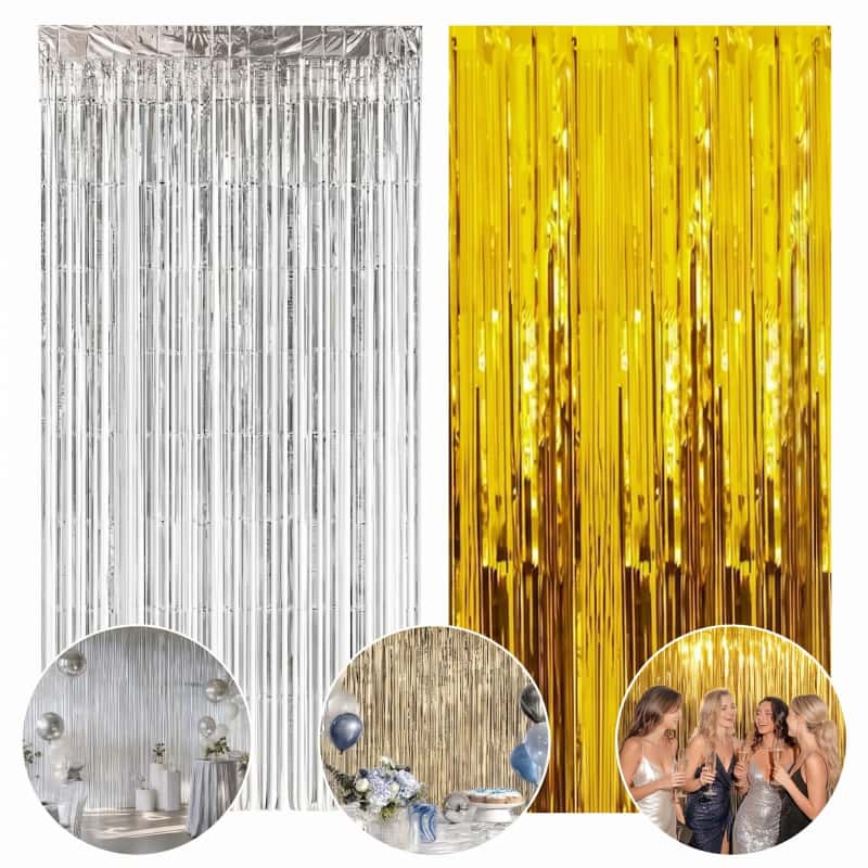 Pack 12 Cortinas De Lluvia Metálicas Fondo Para Fotos Decoración De Cumpleaños Fiestas Cortina De Flecos Brillantes XV Años