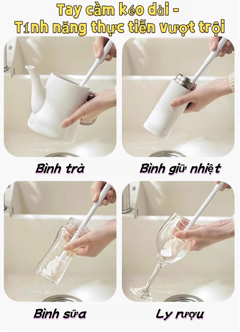 多功能硅胶清洁刷 不含BPA 适用于多种清洁场景 360°灵活折叠刷头 长柄防滑 白色高档