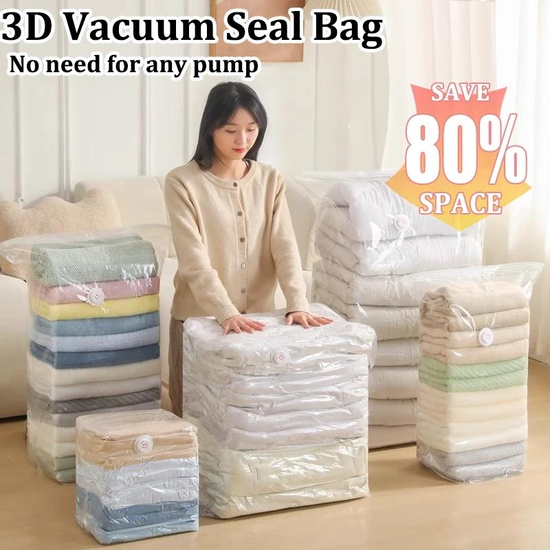 3D Travel Vacuum Compression Bag Clothes Storage Reusable Vacuum Seal Bag Space Saver No Need Pump Save 80% Space