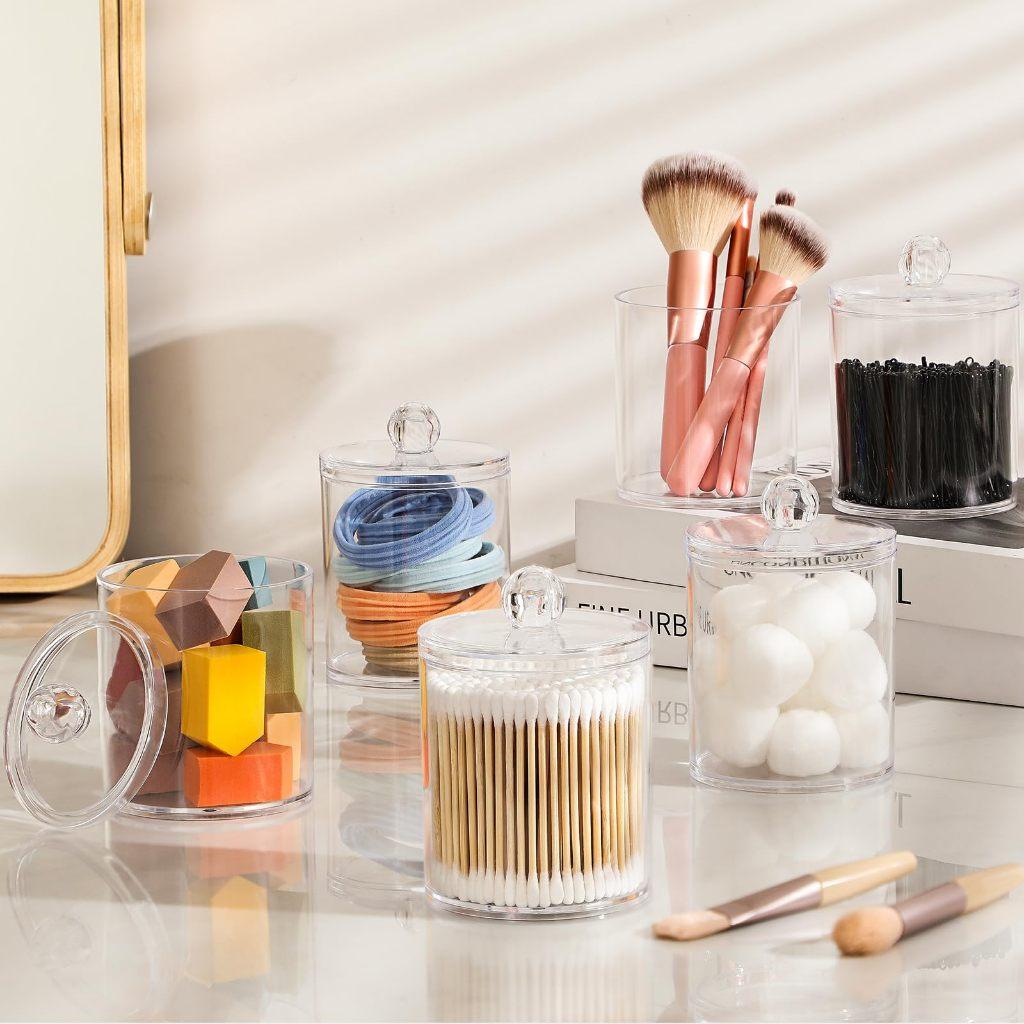 Acrylic Storage Bottle for Cotton Swabs - Vanity and Makeup Storage Jars - Small Size and Lightweight - Box, Canister