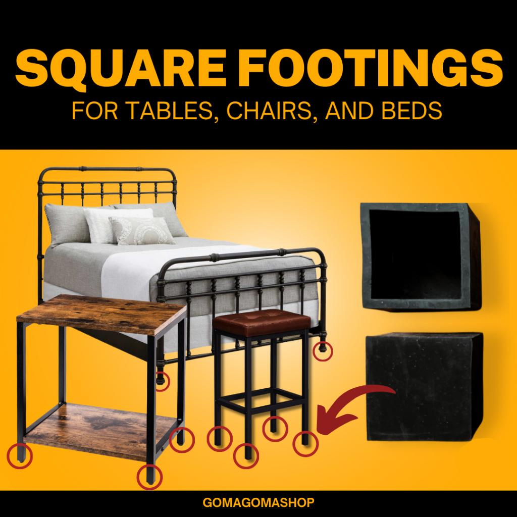 Multi Size Rubber Footing for Furniture - Square & Rectangular Tube Pads for Tables, Chairs, and Beds