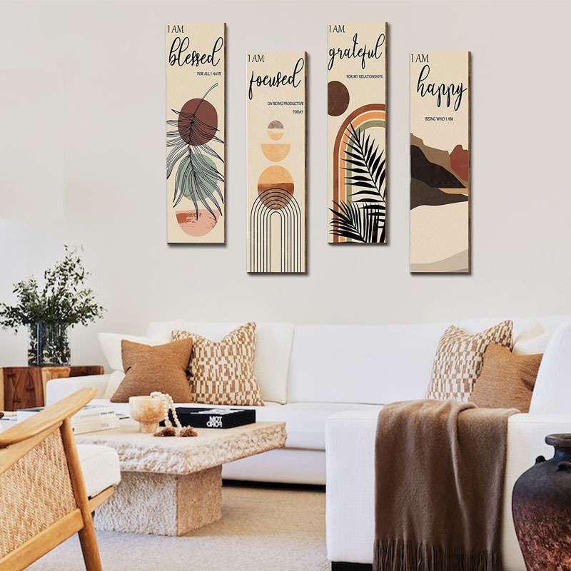 4pcs Stay Positve Word Hard Make it Happen Wooden Wall Hanging Decor - Hangable, Ornaments